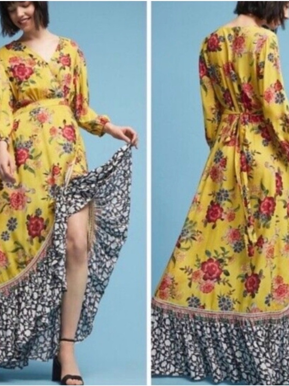 FARM Rio Sunlit Floral Maxi Wrap Dress with Contrast Hem